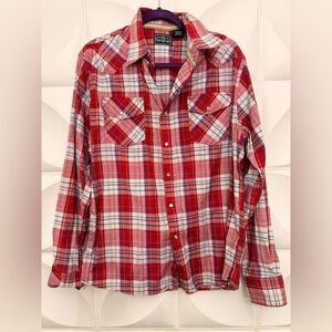 Red Plaid Women's Button-Up Shirt